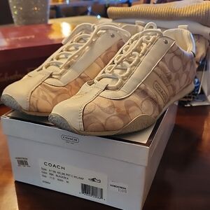 Coach Cream and Tan Patterned Sneakers